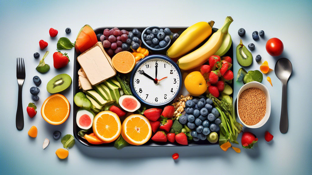 Create an image of a colorful, well-balanced meal platter featuring a variety of nutritious foods, including fresh fruits, vegetables, lean proteins, whole