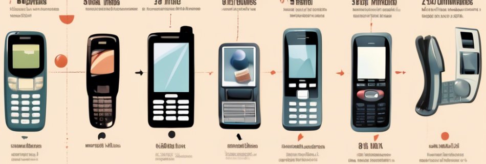 A timeline image depicting the evolution of cell phones, starting with a bulky brick phone from the 1980s, moving through the flip phones and early smartph