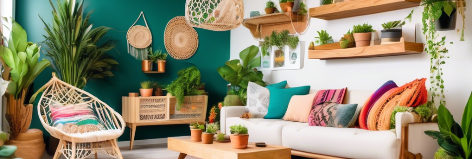 A vibrant and inviting scene showcasing a variety of DIY home projects in a well-lit, stylish living space. The image features a newly painted accent wall,